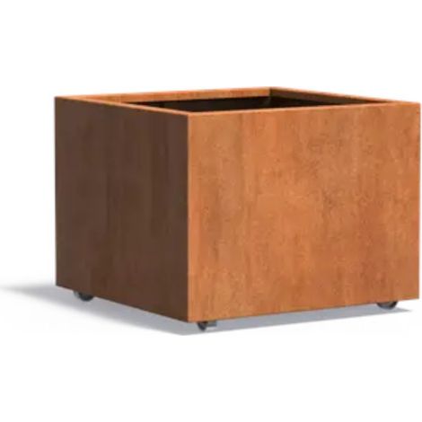 Adezz Pflanzgefäß Carrez mit Rollen aus Corten-Stahl Pflanzkübel Größe 80x80x60 cm (1/2)
