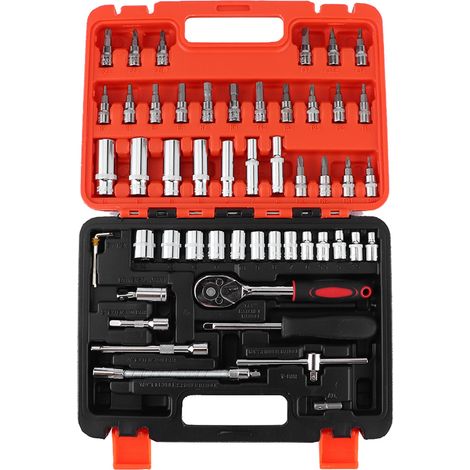 Kit de 53 pièces de douilles 1/4 pouce avec clé à cliquet et clé dynamométrique, outillage CR-V pour réparation automobile (1/5)