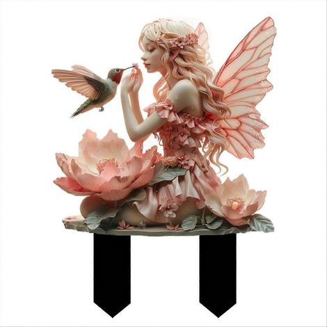 Piquet de jardin décoratif en acrylique avec fée et colibri, décoration extérieure (1/5)