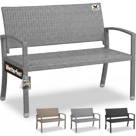 Deuba Panca da giardino in Poly Rattan a 2 posti resistente ai raggi UV molto comoda Panca per Balcone Mobili da giardino Grigio