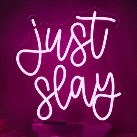 Enseigne néon « Just Slay » – Luminaire LED dimmable pour chambre de fille, « Man Cave », pub ou dortoir (12,6 x 13,4 pouces) – Idée cadeau (1/5)