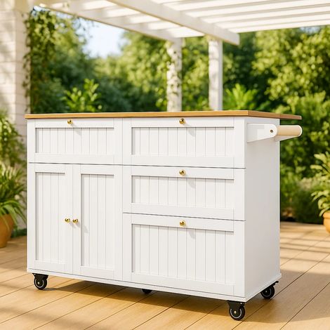 URBAN MEUBLE Tables d’extérieur chariot de cuisine blanc scandinave extensible avec roulettes (1/5)