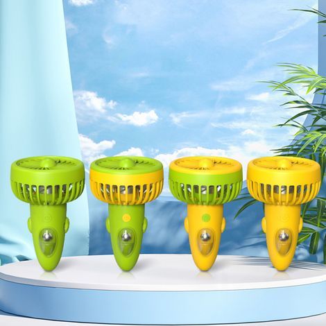 Ventilateur portable rechargeable USB 1200 mAh, mini ventilateur de poche à 3 vitesses, mains libres, idéal pour la maison, le bureau, le camping, les voyages et le sport. Jaune et vert. (1/5)