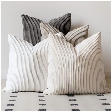 Solid color corduroy bohemian farmhouse style orange-green gradient living room decorative cushion cover - 45x45 - gray and white combination