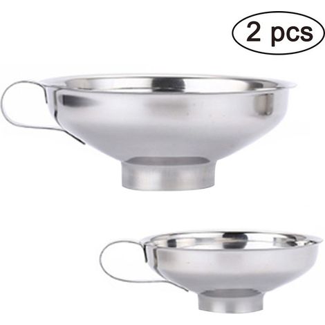 Lot de 2 entonnoirs inox grand + petit pour liquides, huiles, poudres, haricots, confitures et récipients larges (1/4)