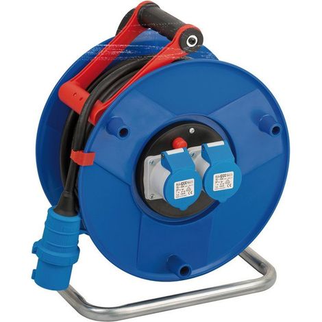 Enrouleur de câble BRENNENSTUHL IP44 25 m H07RN-F3G2.5 avec 2 prises CEE pour une utilisation en extérieur.