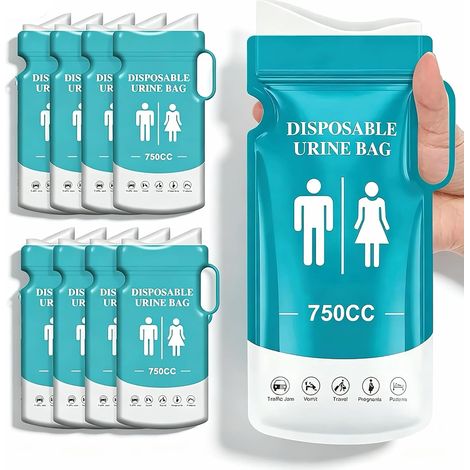8 Sac Urinaire 750ml étanche urinoirs portables avec poignée Pisse debout toilette portable pour femme homme enfant sac vomissement voiture camping embouteillages jetable (1/5)