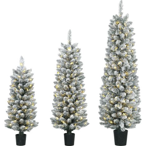 HOMCOM Prelit Snowy Flocked Artificial Christmas Tree Set of 3, 3FT/4FT/5FT (1/5)