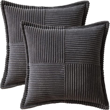 Dekorative Kissenbezüge für Sofa, Bett, Wohnzimmer, 40 x 40 cm, 2er-Set, weicher Cord, gestreift, Boho-Stil, graue Kissenbezüge