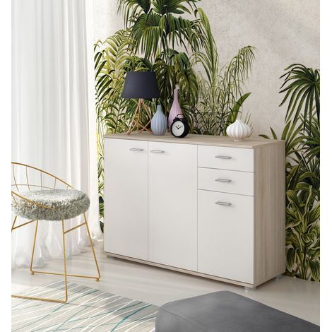 Credenza Mobile Soggiorno Madia Moderna Cucina Sala Pranzo Ingresso Design Minimal Contenitore Ante Cassetti Arredo Casa Salvaspazio Multiuso Organizer Portaoggetti 103 x 70 x 35 Cm Rovere Chiaro