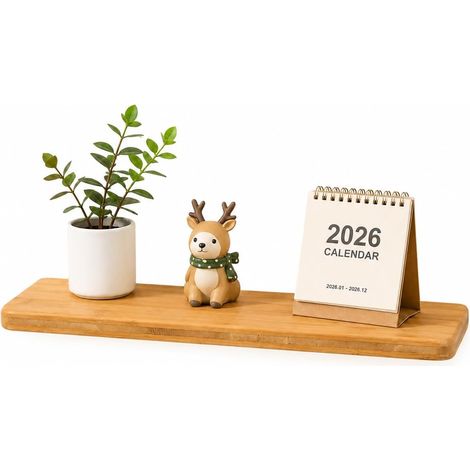 Étagère Murale Bambou, 40x15cm Flottante Bois Rangement Cuisine, planche flottante pour rangement décoratif cuisine, salon et balcon (1/5)