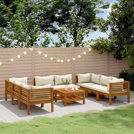 vidaXL Muebles de jardín 9 pzas madera maciza de acacia cojines crema (1/5)