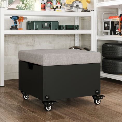 Arbeitshocker Höhenverstellbarer Polsterhocker, Schwarz + Grau, MDF, 40×40×35,1 cm (1/5)