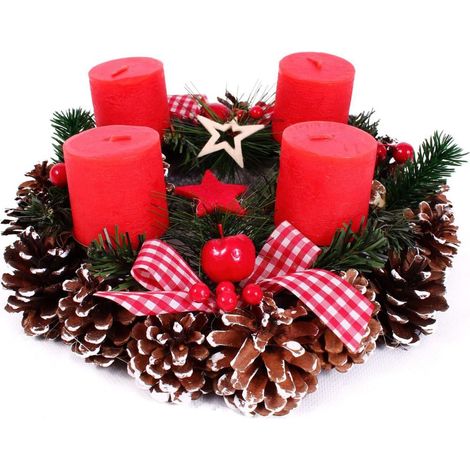 Decorazione natale centrotavola con 4 candele rosse diam, 30H10 cm (1/2)