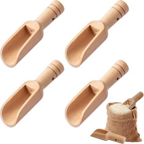 Lot de 4 Mini Cuillères en Bois, Réutilisables pour Sel, Épices et Plus, Cuillère de Bain, Cuillère à Sucre, Cuillère pour Pots (1/4)