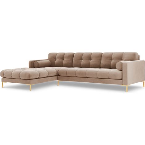 Canapé d'angle gauche 5 places en velours beige (1/5)