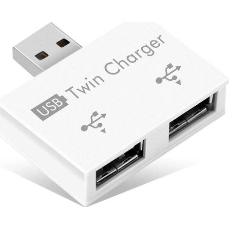 Portable 2-Port USB 2.0 Hub, USB Male to Dual Female Adapter for Laptop and Desktop (White) (1/4)