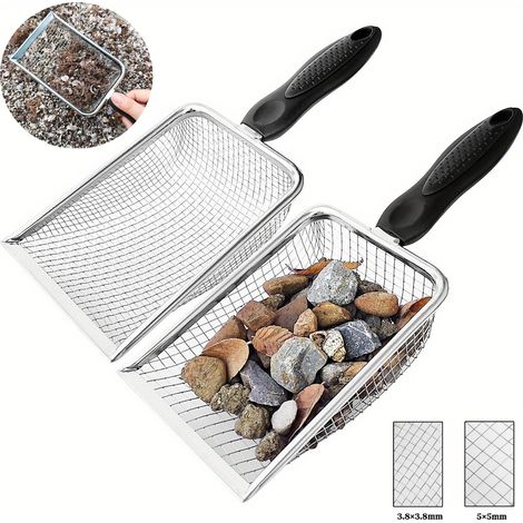 Lot de 2 tamis de jardin durable, mailles de 3,8 mm et 5 mm, pour sable,roches,terre,feuilles et sciure - Tamis de jardinage en métal en métal (1/5)