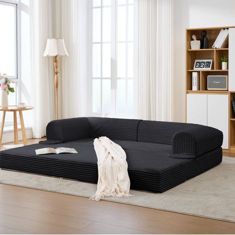 Divano letto 2 posti 37x37x89 cm, convertibile 2 in 1, salvaspazio, imbottito, nero (1/5)
