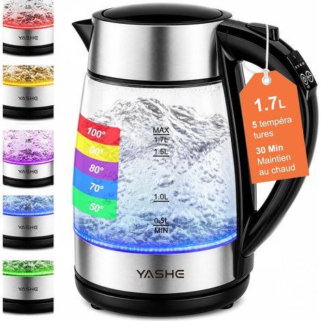 Bouilloire Électrique à Température Réglable 1,7L 2200W En Verre (1/5)