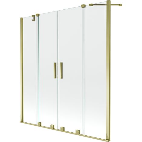 Mexen Velar Duo paratia vasca da bagno a 2 ante scorrevoli 140 x 150 cm, trasparente, dorato - 896-140-000-02-50 (1/5)