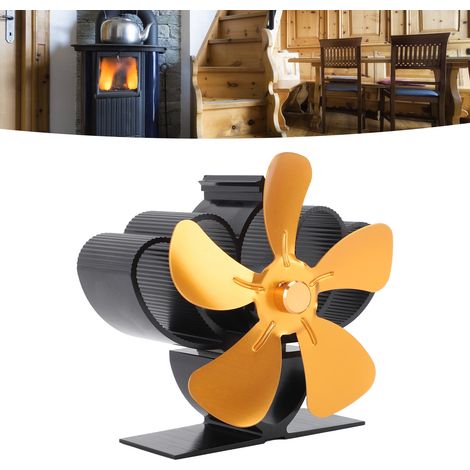 Ventilateur de cheminée, ventilateur thermique, poêle à pétrole, poêle à bois, ventilateur thermique auto-générateur, doré (1/5)