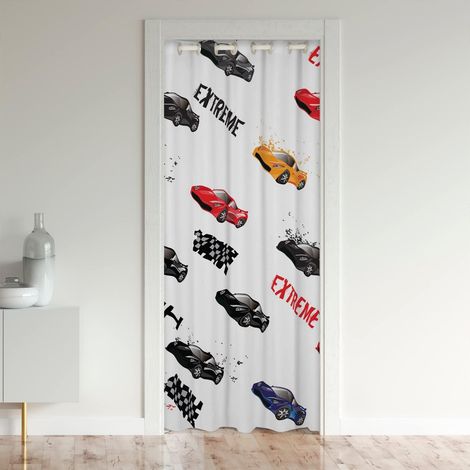 Cartoon Voitures Rideau de Porte 86x203cm Race Voitures Rideau Occultant Cool Speed Sports Voitures Extreme Sports Noir Rouge Rideaux Interieur Salon Chambre Décor Rideaux Exterieur d'entrée - 86L X 2 (1/5)