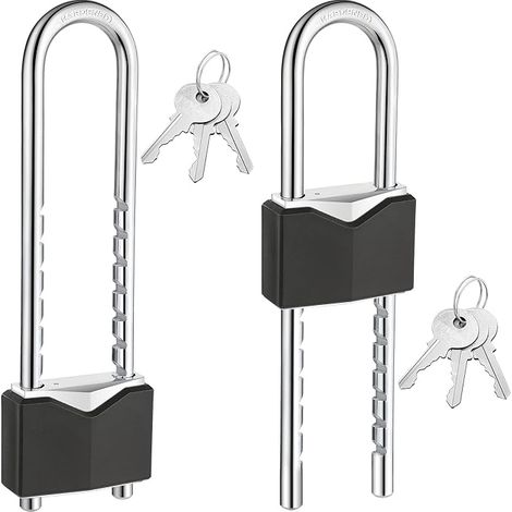 Cadenas à Anse Longue avec Clé 180 mm Anse Noire à Longueur Réglable Amovible Laiton Massif Portails Armoires Motos Antivols Vélo (1/5)