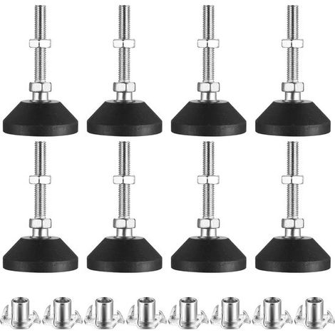 Piedini per mobili moderni e regolabili, 8 pezzi, neri, M8 x 60 mm, altezza 13,63 mm, fino a 450 kg, per tavoli, armadi e mobili. (1/5)