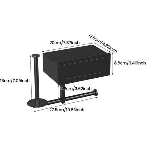 pair Porte-rouleau de papier toilette avec tiroir - étagère murale - Porte-rouleau de papier toilette - Étagère de salle de bain - Acier inoxydable - Noir (1/3)
