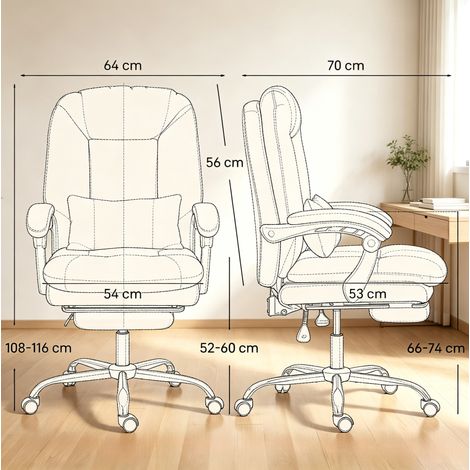 Fauteuil de bureau ergonomique en velours avec repose-pieds escamotable et dossier inclinable, hauteur réglable, gris clair (1/5)