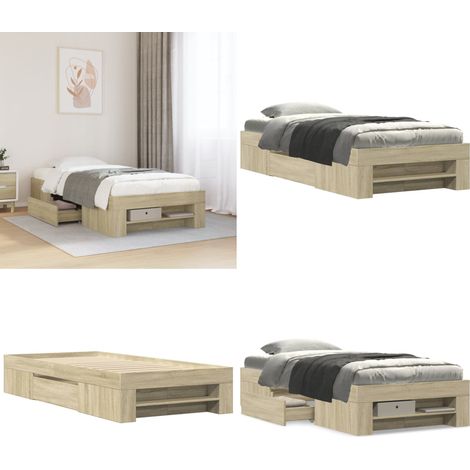 vidaXL Bettgestell ohne Matratze Sonoma-Eiche 90x190 cm Holzwerkstoff (1/5)