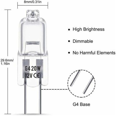 Ampoule halogène G4 12V 20W – Blanc chaud 3000K – Luminosité 350LM – Gradable – Paquet de 10 – Durée de vie 2000 heures (1/4)