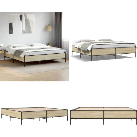 Bettgestell Sonoma-Eiche 200x200 cm Holzwerkstoff und Metall - Holzbettrahmen - Doppelbett - Bettkasten - Lattenrost - Sonnenoakenfarben - Home & Living