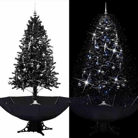 Sapin de Noël Artificiel Effet Chute de Neige avec LED Décorations Noir 190 cm PVC - PANGIVO (1/5)