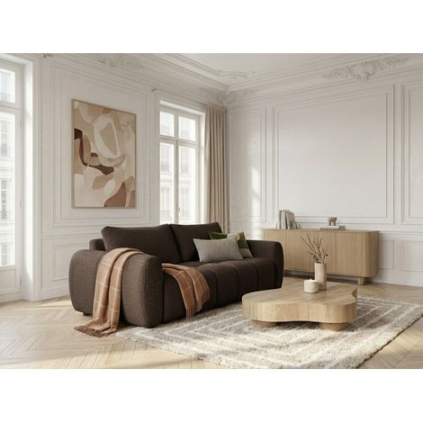 BOBOCHIC - Canapé droit convertible ouverture express 3 places FUJI tissu bouclette   Marron