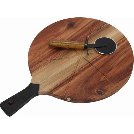 Planche à pizza en bois d'acacia, avec un couteau (1/5)