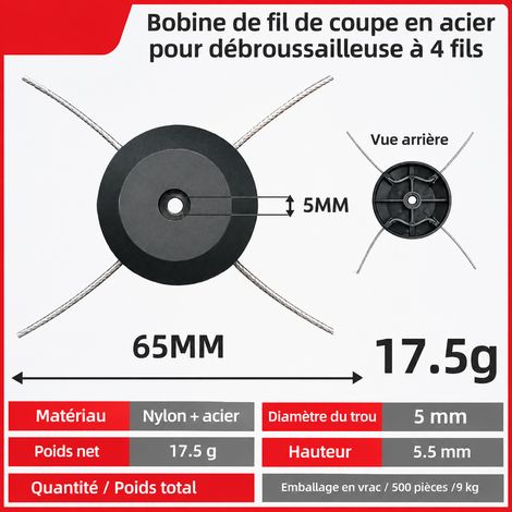 Disque fil coupe-bordure en fil d'acier à 4 têtes 17,3 g ABS plastique renforcé PP nylon mouvement importé 150mm 5mm 0.0173 accessoires pour tondeuse à gazon 15 × 15 × 2 cm 18 g – Livraison gratuite