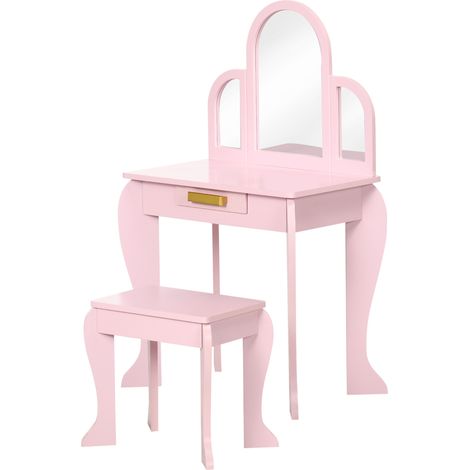 Tocador enfant avec miroir et tabouret - Coiffeuse maquillage rose fille 3-6 ans tiroir