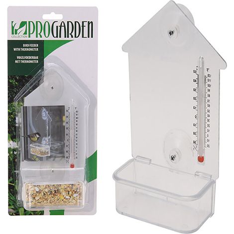 PROGARDEN comedero pajaros &43 termometro 18x10 cm blister , Comedero pájaros &43 termómetro 18 x 10 cmComedero de plástico con termómetro integradoEn la parte posterior de una