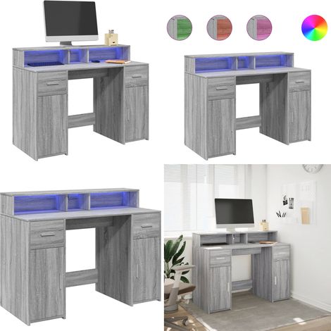 vidaXL LED-Schreibtisch Grau Sonoma 120x55x91 cm Holzwerkstoff (1/5)