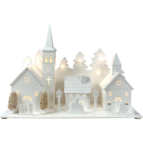 LED Lucerne White Wooden Christmas Village