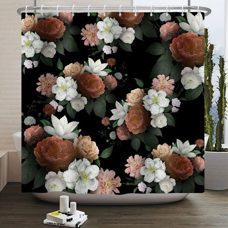 Floral Rideau de Douche Coloré Fleur Plante Salle de Bains Rideau Imperméable Baignoire Décoration Rideaux Décor À La Maison avec Crochets pour Salle De Bains 183x198cm (1/5)