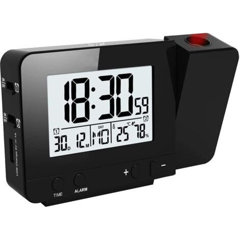 Réveil à Projecteur avec Double Alarmes, Réveil Digital réveil de Charge USB, Fonction Snooze, Humidité Température Intérieure, 12/24 Heures, Date (1/4)