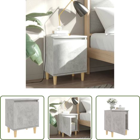 vidaXL Skandinavisch - Nachttisch mit Massivholz-Beinen Betongrau 40x30x50 cm (1/5)