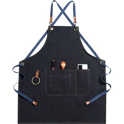 Tablier de barbecue en toile denim, tablier de travail pour café/salon de thé, vêtements de travail multipoches résistants aux taches et à l'usure