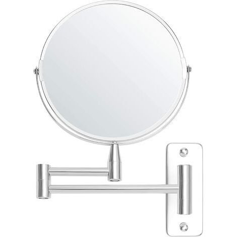 Miroir Grossissant Mural Extensible et Pivotant à 360° - Grossissement x5 – 22 x 20,7 cm - Mirroir Murales Salle de Bain Double Face en Acier Inoxydable pour Maquillage et Rasage (1/5)