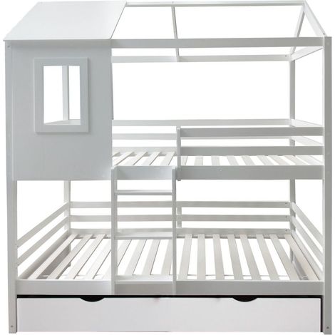 Litera + cama elevable madera blanco 90x190/90x190cm