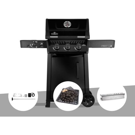 Barbecue gaz Freestyle 365 noir PRO 3 brûleurs + 1 bruleur sizzle zone + Rôtissoire + Plateau charbon + Boitier de fumage - Napoléon