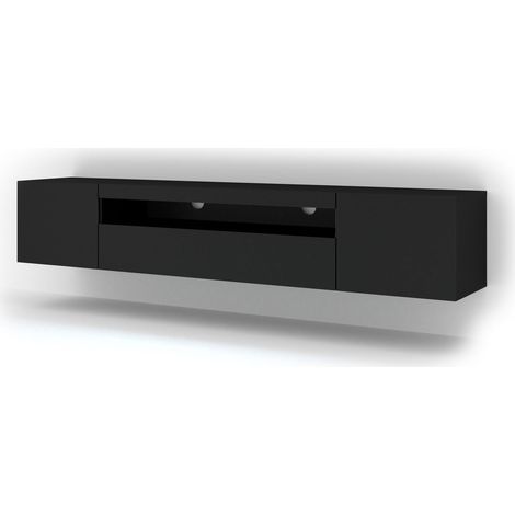 Mueble de TV AURA 200 cm colgante o con patas negro mate (1/5)
